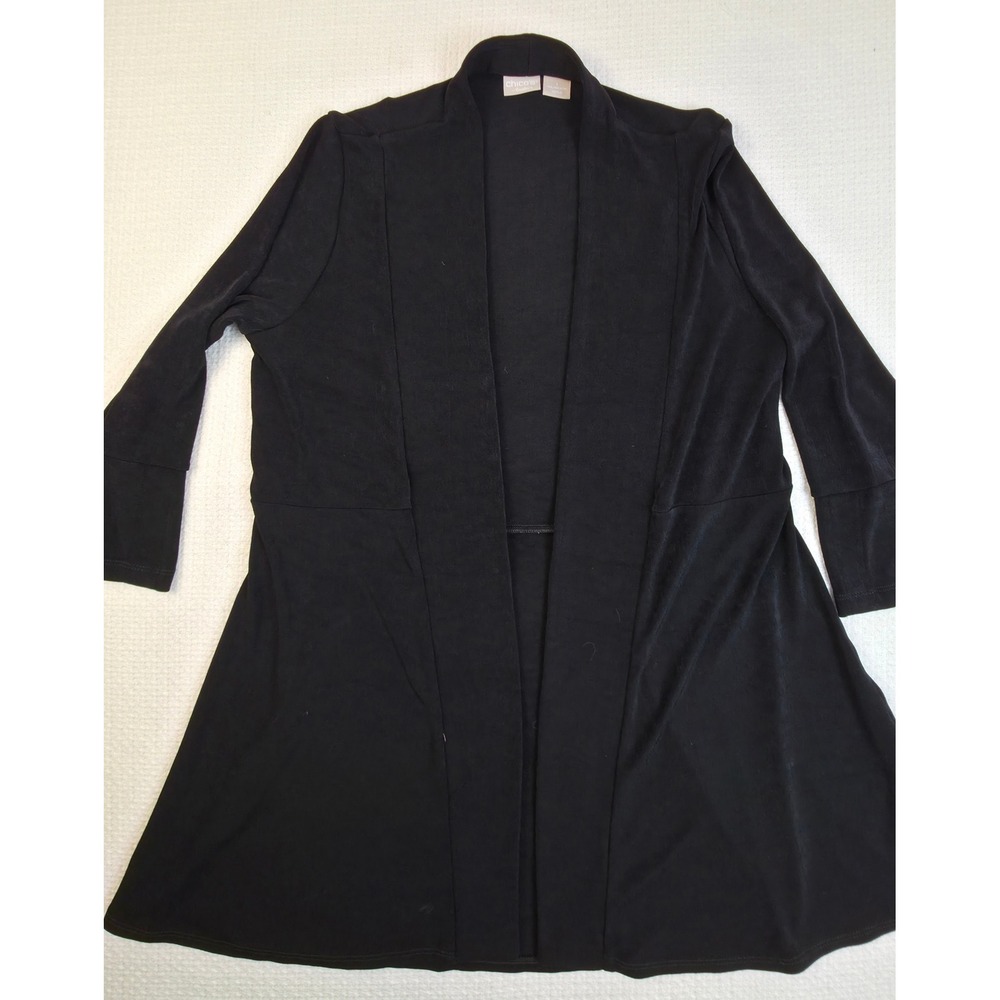 Chico's Travelers Cardigan Women Size 1 Black Open Front 3/4 Sleeve Excellent